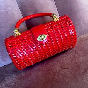 PUG red wicker purse